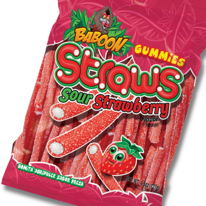 Baboon Sour Strawberry Straws | Pack of 6