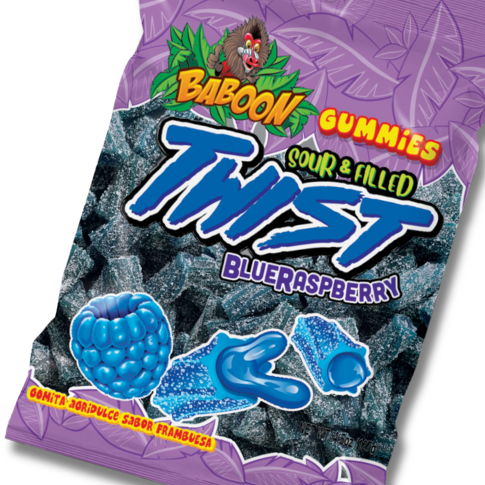 Baboon Sour Blue Raspberry Twists | Pack of 6